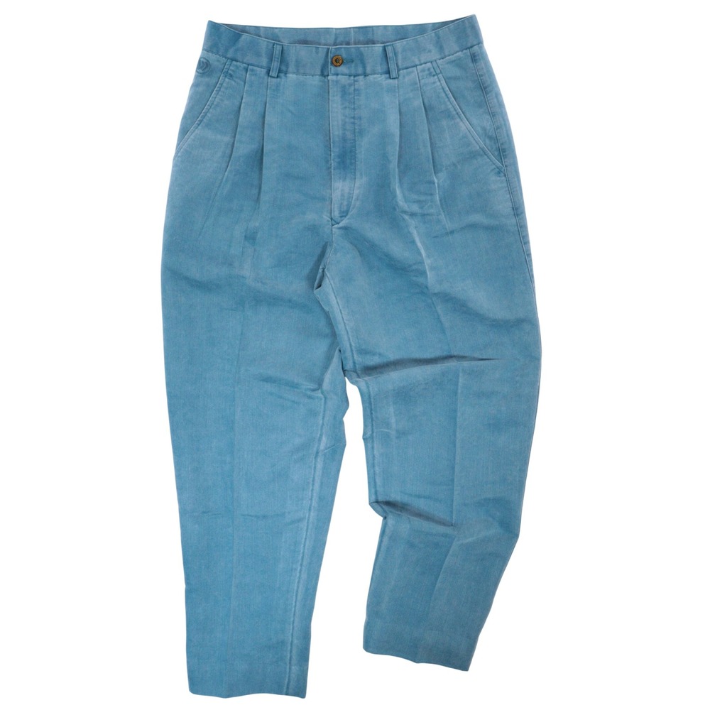 VTG Wimbledon Trousers Pleated Pants 90s Tennis Preppy Blue Rayon Men 32.5x29
